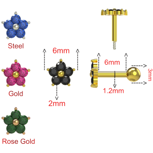 Sterling Silver Flower Fancy Jeweled Cartilage Helix Tragus Piercing Ear Stud