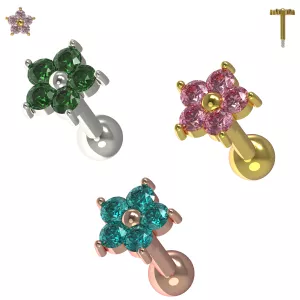 Sterling Silver Flower Fancy Jeweled Cartilage Helix Tragus Piercing Ear Stud