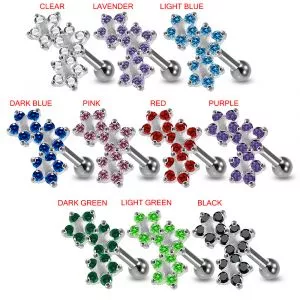 925 Sterling Silver Tri Star jeweled Flower Cartilage Tragus Piercing Ear Stud