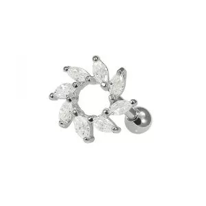 925 Sterling Silver Clear CZ Jeweled Swirl Flower Cartilage Tragus Piercing Ear Stud