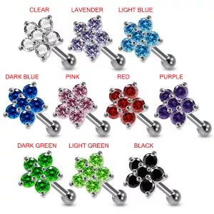 925 Sterling Silver CZ Jeweled Flower Cartilage Tragus Piercing Ear Stud