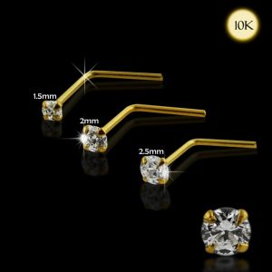 10K Yellow Gold L-Shaped Jeweled Nose Stud