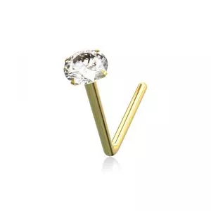 10K Yellow Gold L-Shaped Jeweled Nose Stud