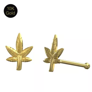 10K Gold Ball End Marijuana Leaf Nose Pin stud