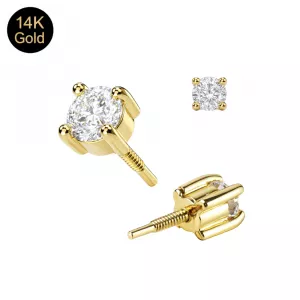 14K Solid Gold Internal Thread 2.5mm Round CZ Attachment Top