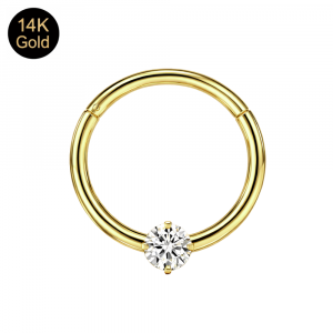 14K Yellow Gold 2mm Single Jeweled CZ Hinged Segment Clicker Ring | 18G
