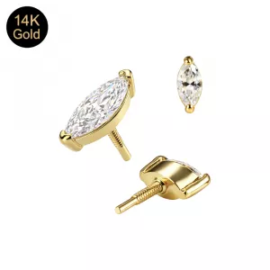 14K Solid Gold Internal Thread Marquise CZ Attachment Top