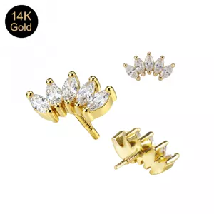 14K Solid Gold Internal Thread 5 Marquise CZ Crown Attachment Top
