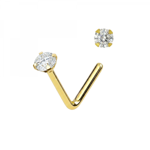 14K Solid Gold Claw-Set VVS Moissanite L-Bend Nose Stud (22G)