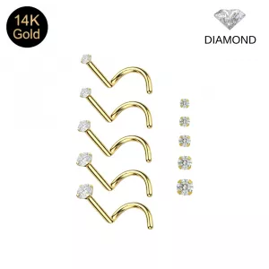 14K Gold Genuine Round Diamond Nose Screw Set (1.4mm–2.5mm)