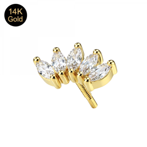 14K Solid Gold Internal Thread 5 Marquise CZ Crown Attachment Top