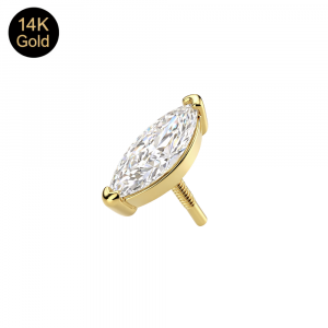 14K Solid Gold Internal Thread Marquise CZ Attachment Top
