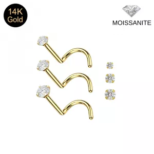 14K Yellow Gold Moissanite Screw-Type Nose Stud (22G)