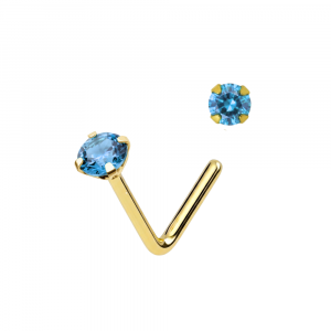 14K Solid Gold Claw-Set Natural Stone L-Bend Nose Stud (22G)