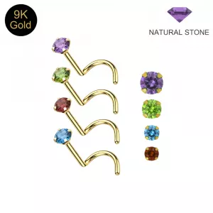 14K Yellow Gold Natural Stone Screw-Type Nose Stud (22G)