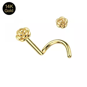 14K Gold Rose Nose Screw