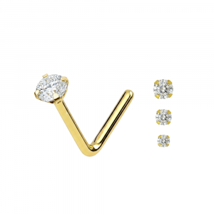 14K Solid Gold Prong-Set Round Lab-Grown Diamond L-Bend Nose Stud (22G)
