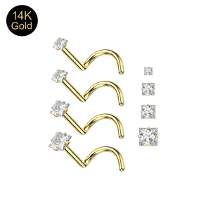 14K Gold Square CZ Jeweled Nose Screw