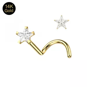 14K Yellow Gold Star Cubic Zirconia Nose Screw (20G | 3mm Star)