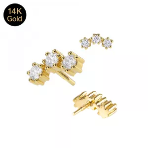 14K Solid Gold Internal Thread Triple Round CZ Cluster Attachment Top