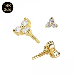 14K Solid Gold Internal Thread Triple Round CZ Trinity Attachment Top