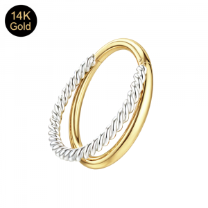 14K Two-Tone Gold Twisted Rope Double Stack Hinged Segment Clicker Ring | 18G