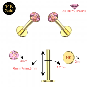 14K Gold Lab Grown Diamond Threadless Top with Labret