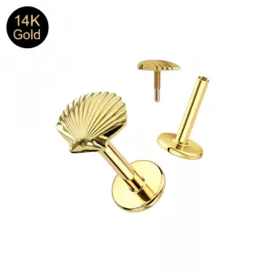 14K Solid Gold Internally Threaded Scallop Shell Labret Piercing | 16G