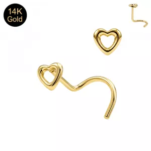 14K Yellow Gold Heart Cut Out Nose Screw Stud | 22G 6mm