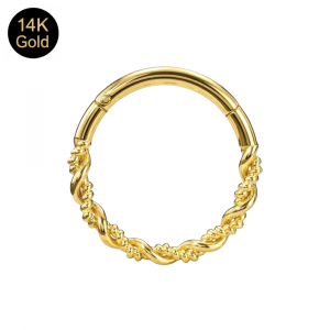 14K Solid Gold Twisted Rope Hinged Clicker Ring – 16G