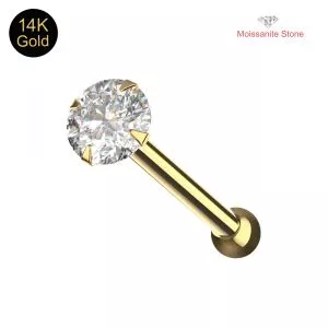 14K Gold Claw-Set Moissanite Nose Pin with Fixed Ball End