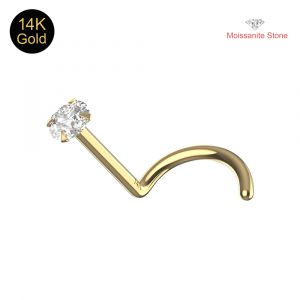 14K Yellow Gold Moissanite Screw-Type Nose Stud (22G)