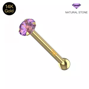 14K Gold Claw-Set Natural Stone Nose Pin with Fixed Ball End