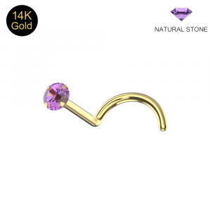 14K Yellow Gold Natural Stone Screw-Type Nose Stud (22G)