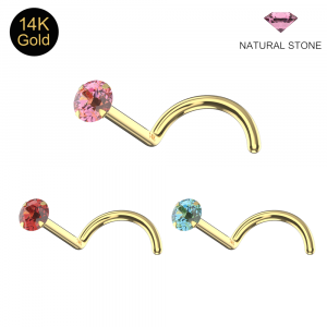 14K Gold Claw-Set Natural Stone Screw Nose Stud