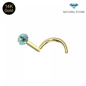 14K Gold Claw-Set Natural Stone Screw Nose Stud