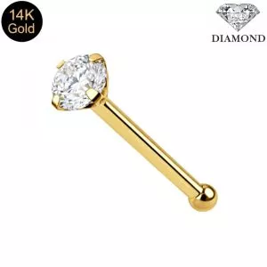 14K Gold Genuine Diamond ball End Nose Pin