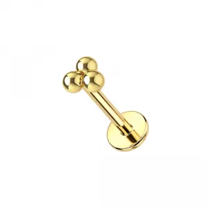 14K Gold Internally Threaded Trinity Balls Tragus Piercing Ear Stud