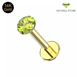 20 Gauge 14K Gold Labret with Natural Stone Threadless Top