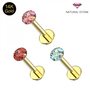 20 Gauge 14K Gold Labret with Natural Stone Threadless Top