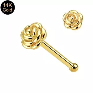 14K Gold Rose Ball End Nose Pin