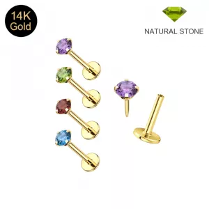 14K Solid Gold Natural Stone Threadless Push-Fit Labret – 16G | 3mm