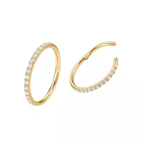 14K Solid Yellow Gold Eternity-Set CZ Jeweled Hinged Segment Clicker | 16G