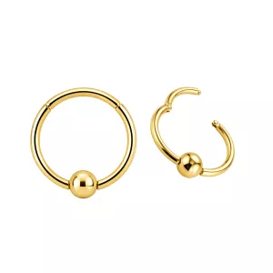 14K Solid Yellow Gold Fixed Bead Hinged Segment Clicker Ring | 18G
