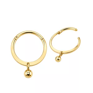 14K Solid Yellow Gold Oval Flat Profile Clicker with 3mm Dangle Ball | 16G