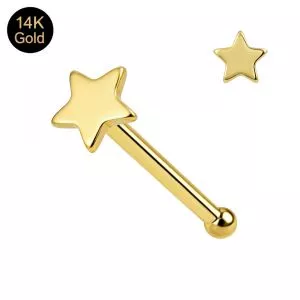 14K Solid Yellow Gold Star Nose Stud 22G – Ball End Nose Pin