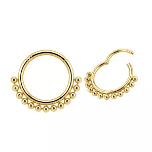 14K Solid Yellow Gold Tribal Beaded Edge Hinged Segment Clicker Ring | 18G