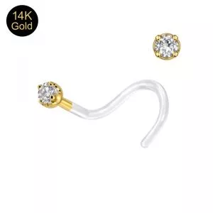 Bio-Plast Nose Screw with 14K Gold Head with 2.3MM Round Shape CZ Stone