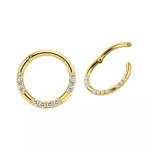 14K Yellow Gold Arc-Lite CZ Jeweled Hinged Segment Clicker Ring | 16G