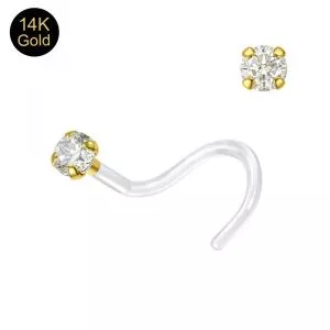 Bio-Plast Nose Screw with 14K Gold Head with CZ Stone